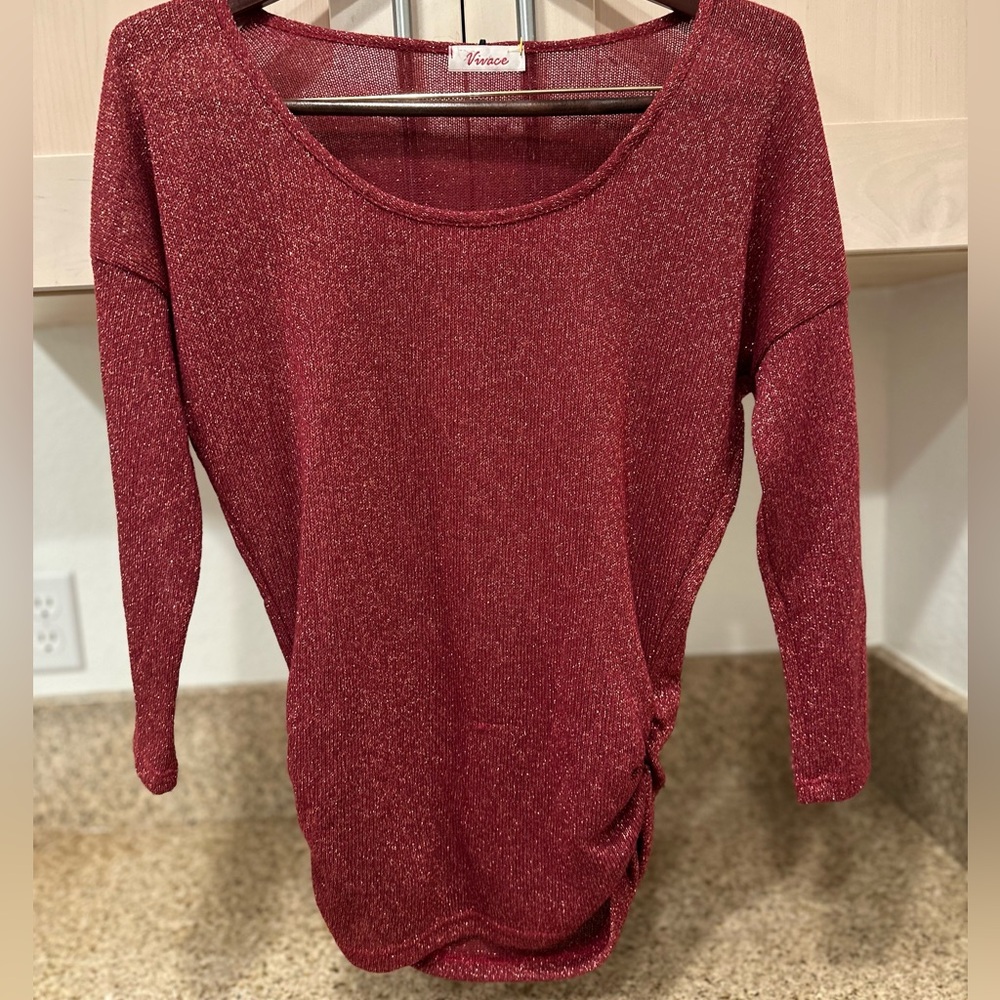 🔥 Vivace Shimmery Red Cinch Side Lightweight Sweater/Top.  Size S